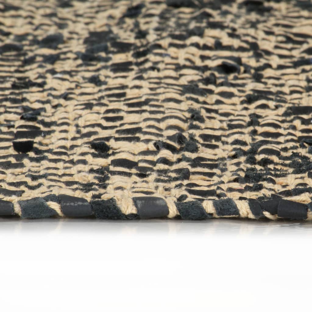 Handgewebter Chindi-Teppich Leder Baumwolle 80x160cm Schwarz