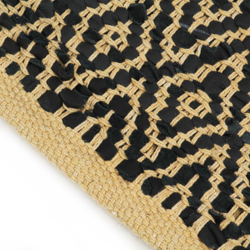 Handgewebter Chindi-Teppich Leder Baumwolle 80x160cm Schwarz