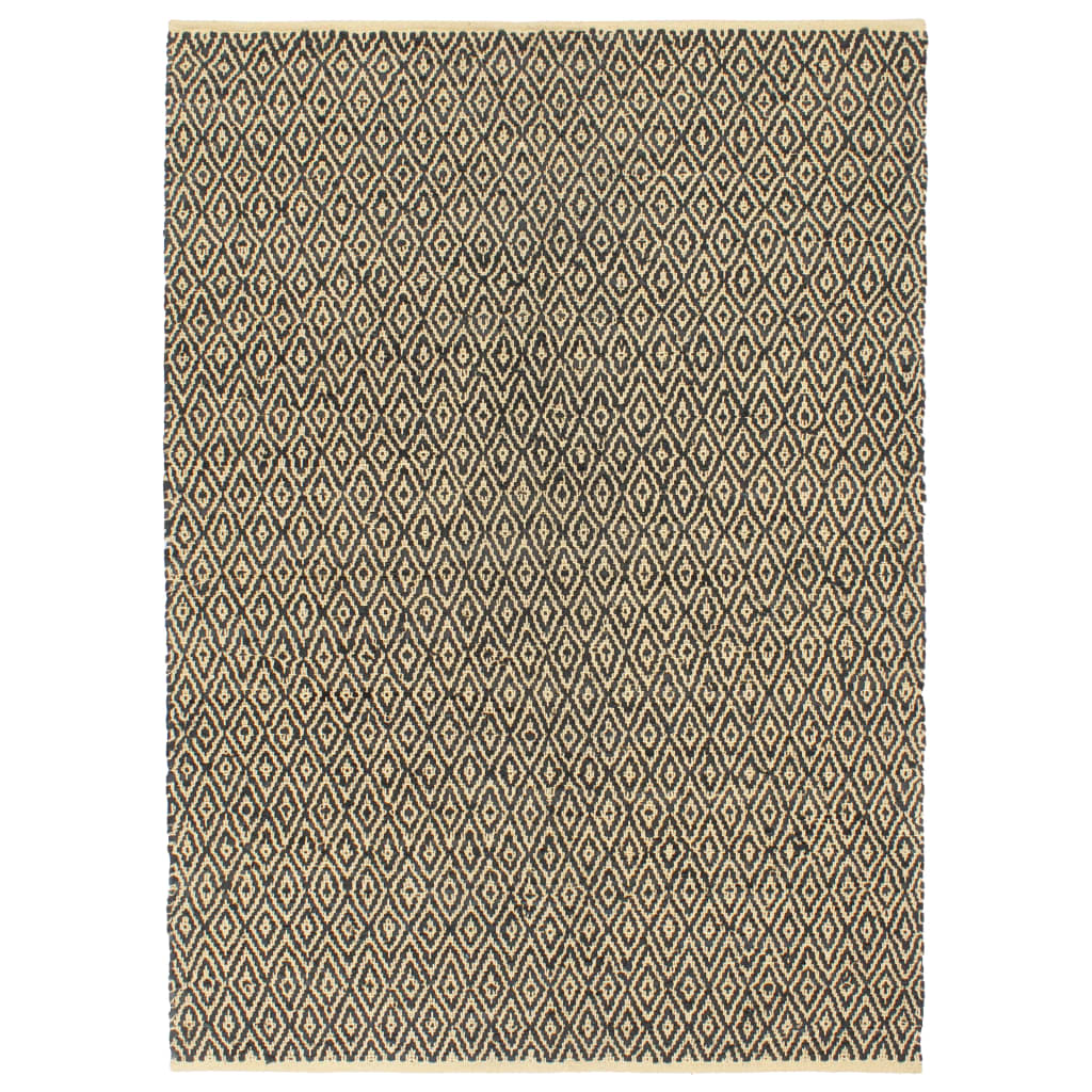 Handgewebter Chindi-Teppich Leder Baumwolle 120x170cm Schwarz