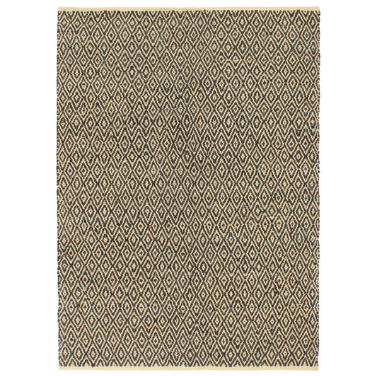 Handgewebter Chindi-Teppich Leder Baumwolle 120x170cm Schwarz