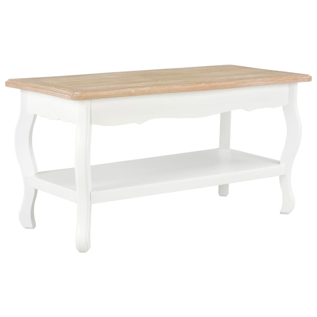Table basse blanche et marron 87,5x42x44 cm en pin massif