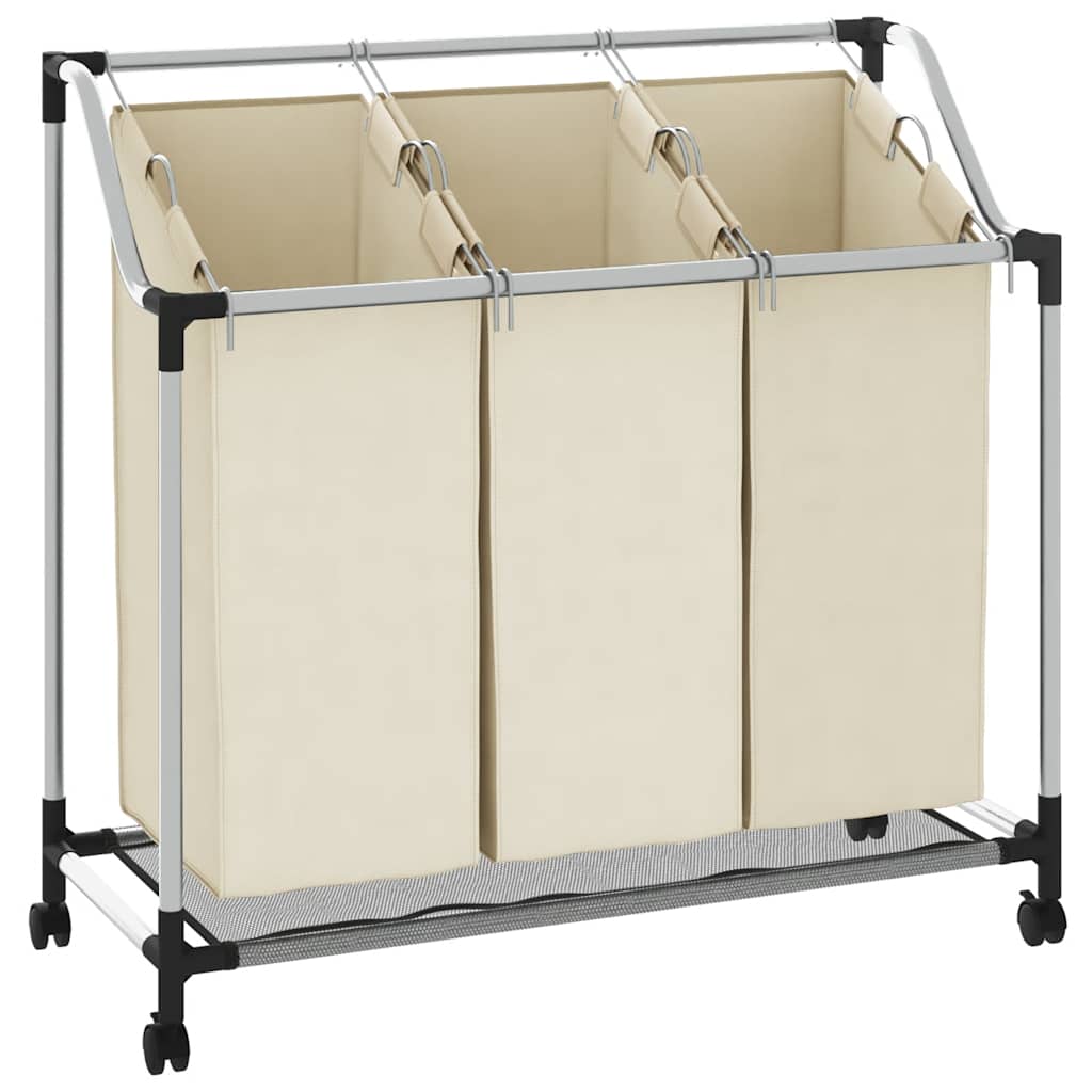 Wäschekorb mit 3 Taschen Creme Stahl