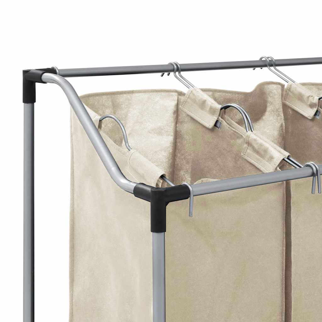 Wäschekorb mit 3 Taschen Creme Stahl