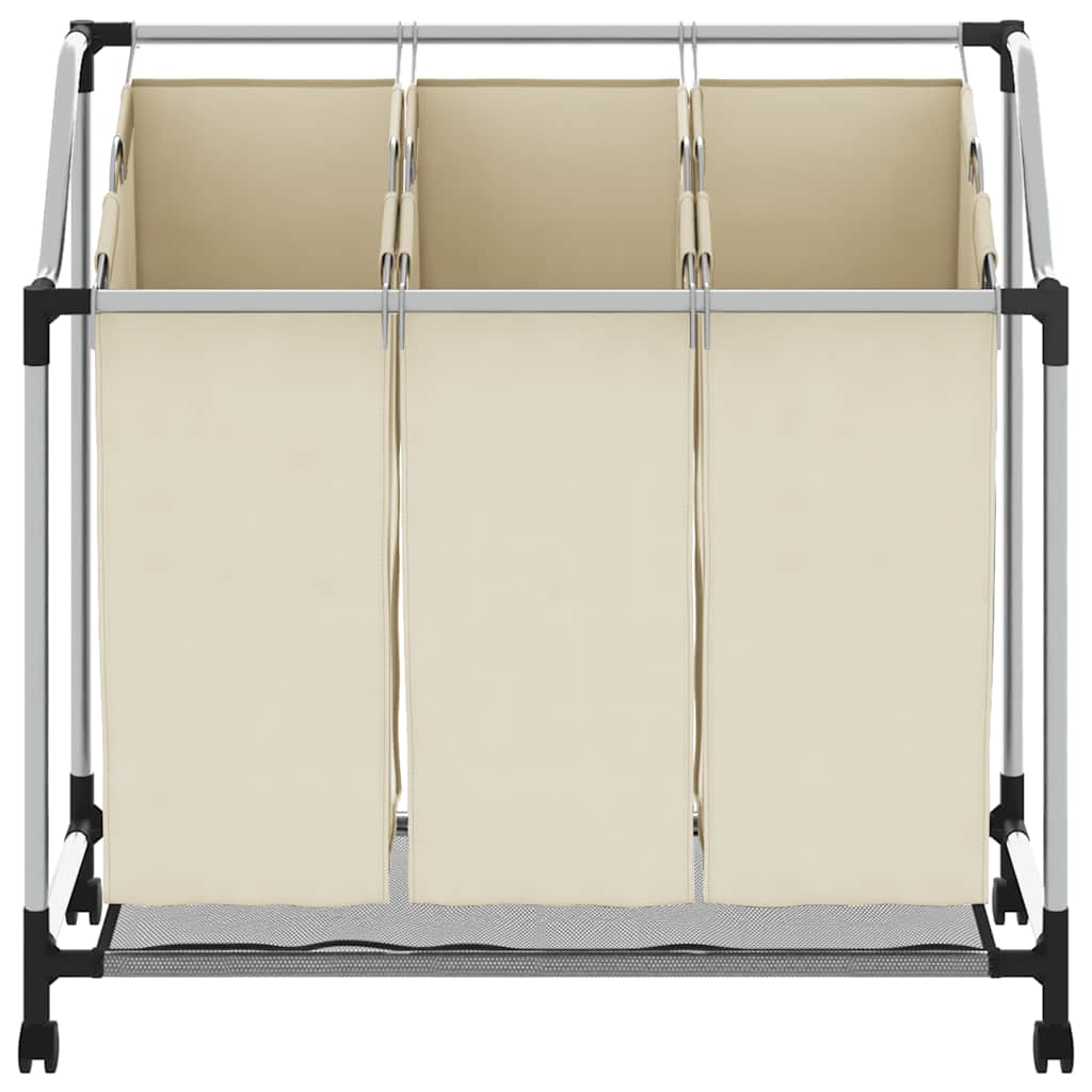 Wäschekorb mit 3 Taschen Creme Stahl