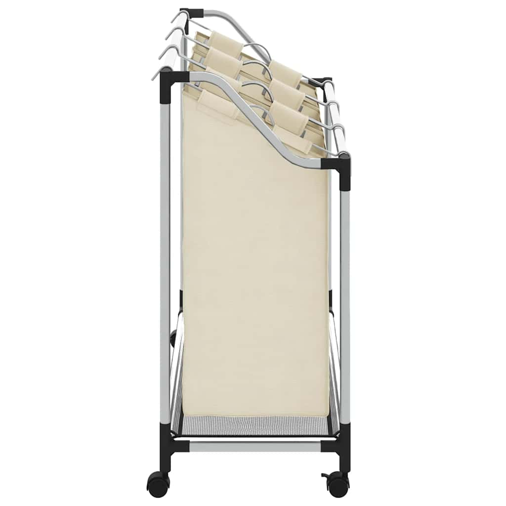 Wäschekorb mit 3 Taschen Creme Stahl
