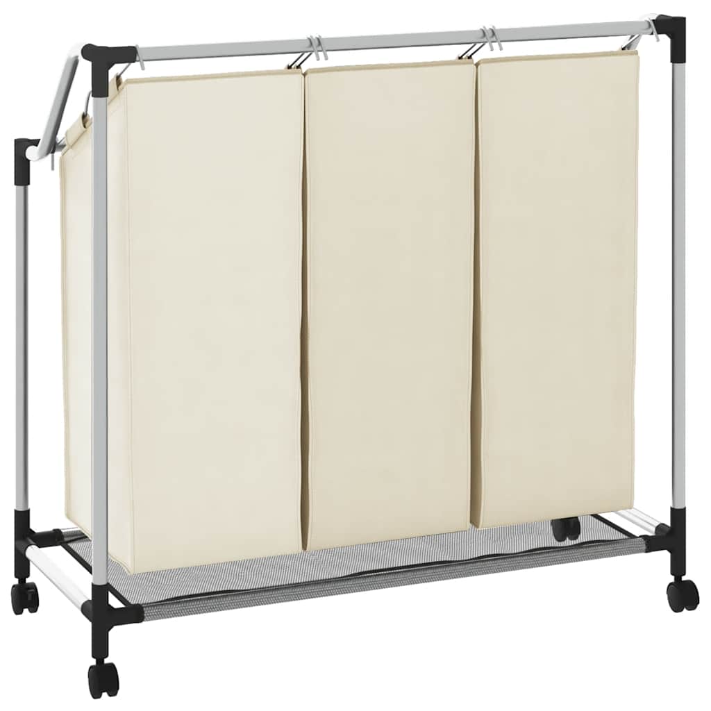 Wäschekorb mit 3 Taschen Creme Stahl