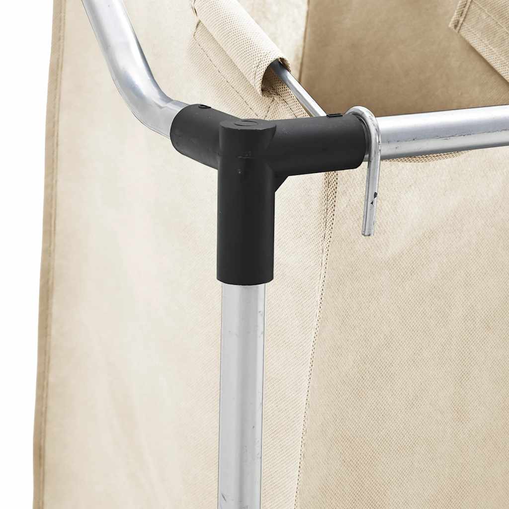 Wäschekorb mit 3 Taschen Creme Stahl