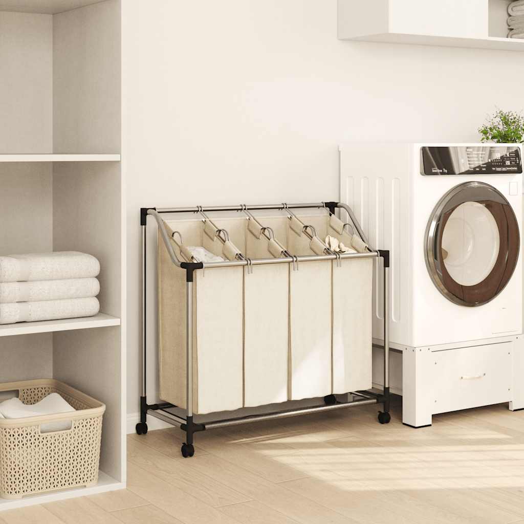 Laundry basket with 4 pockets cream steel