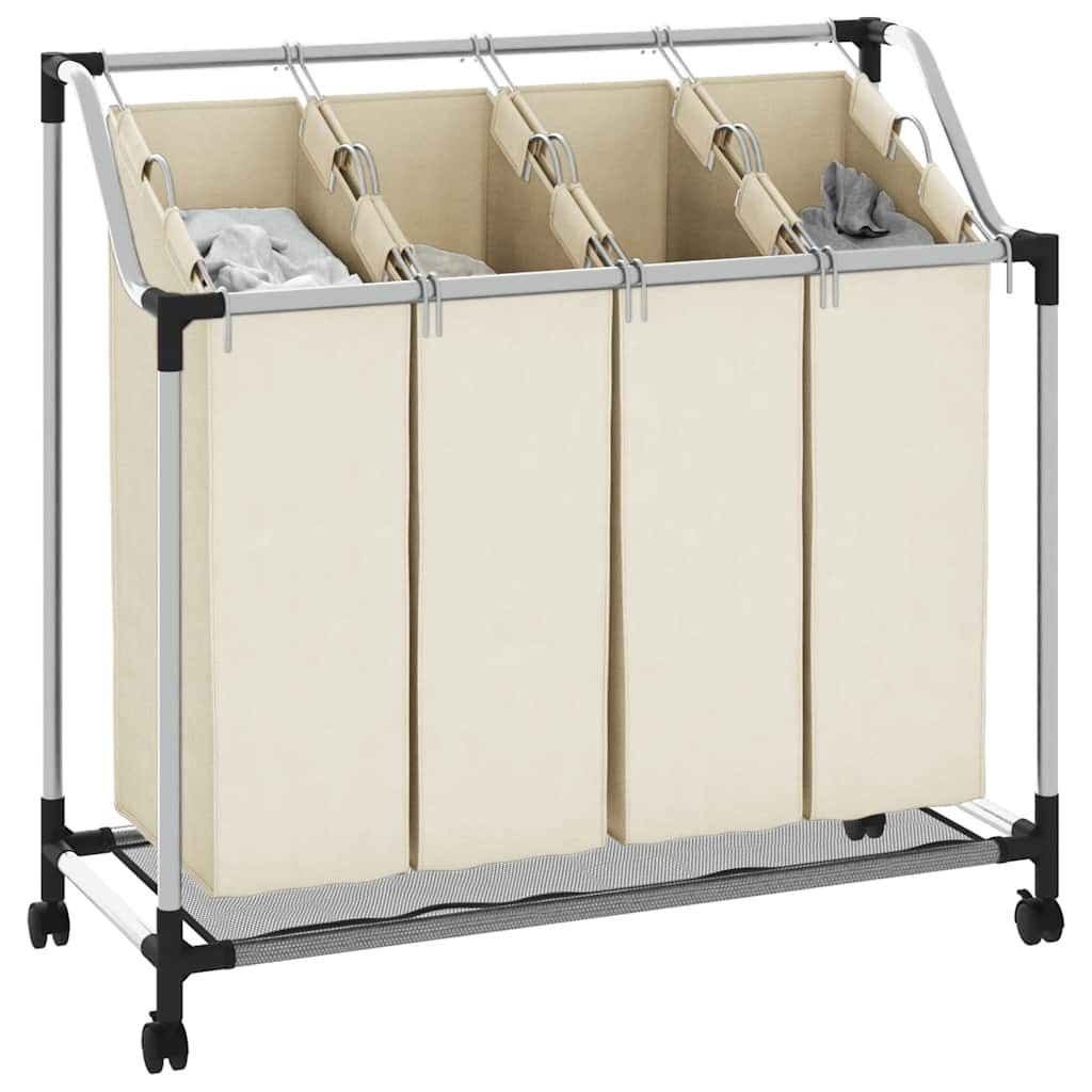 Wäschekorb mit 4 Taschen Creme Stahl