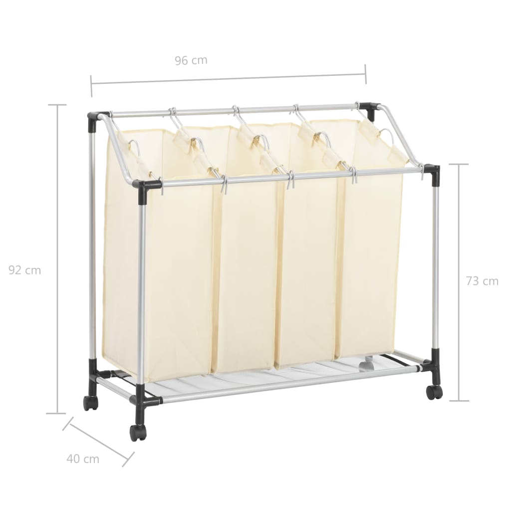 Laundry basket with 4 pockets cream steel