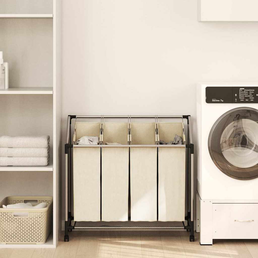 Laundry basket with 4 pockets cream steel