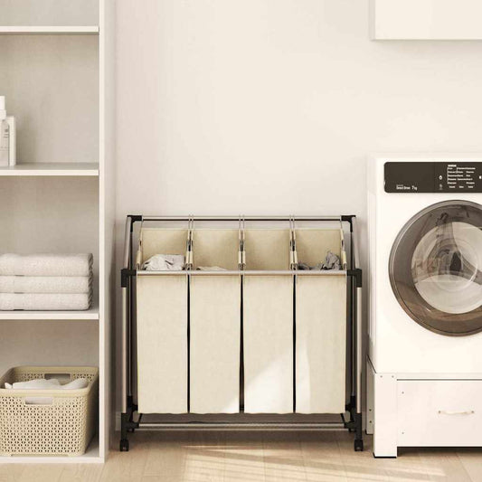 Laundry basket with 4 pockets cream steel