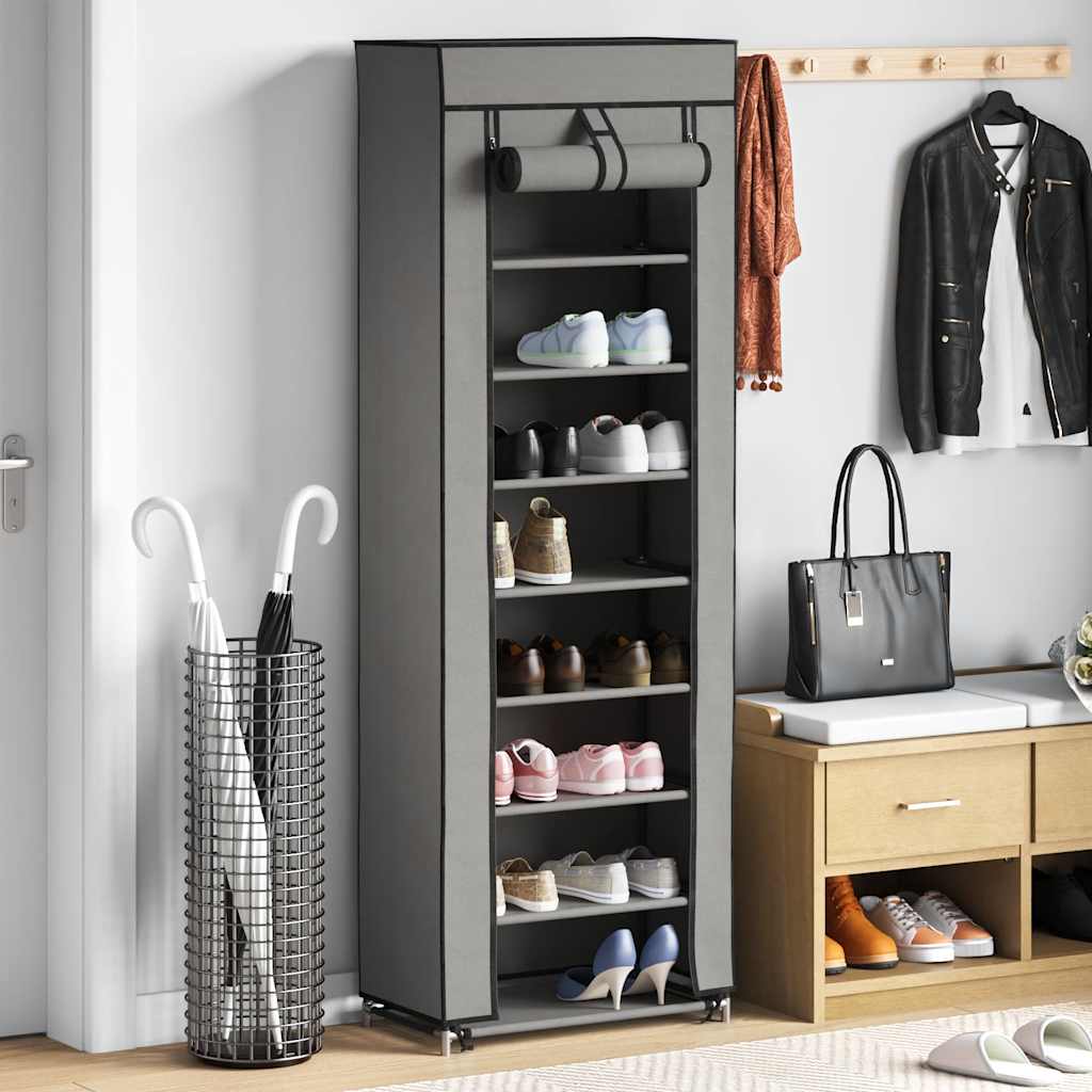 Schuhschrank mit Abdeckung Grau 57 x 29 x 162 cm Stoff