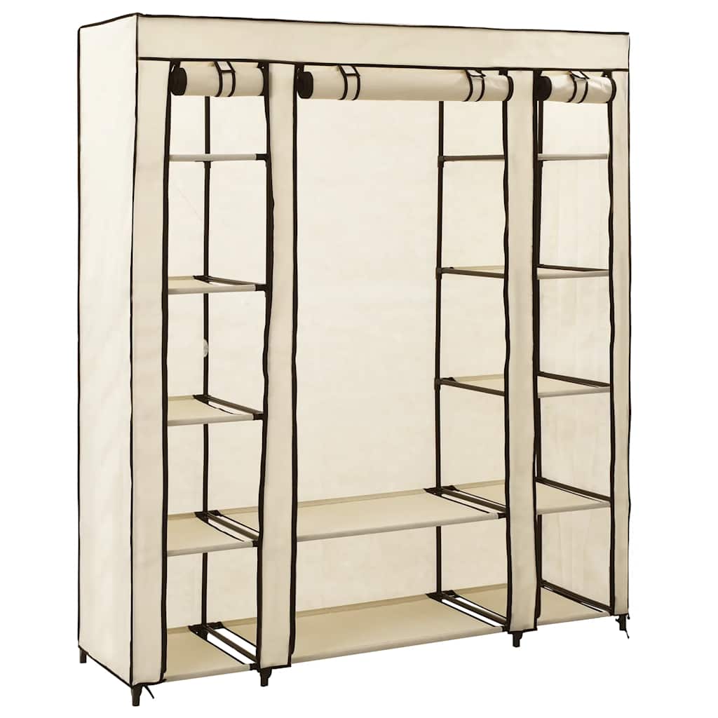 Stoffschrank mit Fächern Kleiderstangen Creme 150x45x176cm