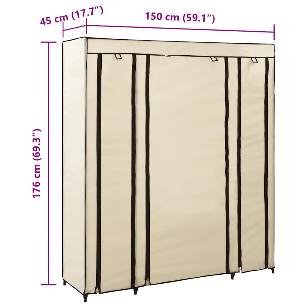 Stoffschrank mit Fächern Kleiderstangen Creme 150x45x176cm