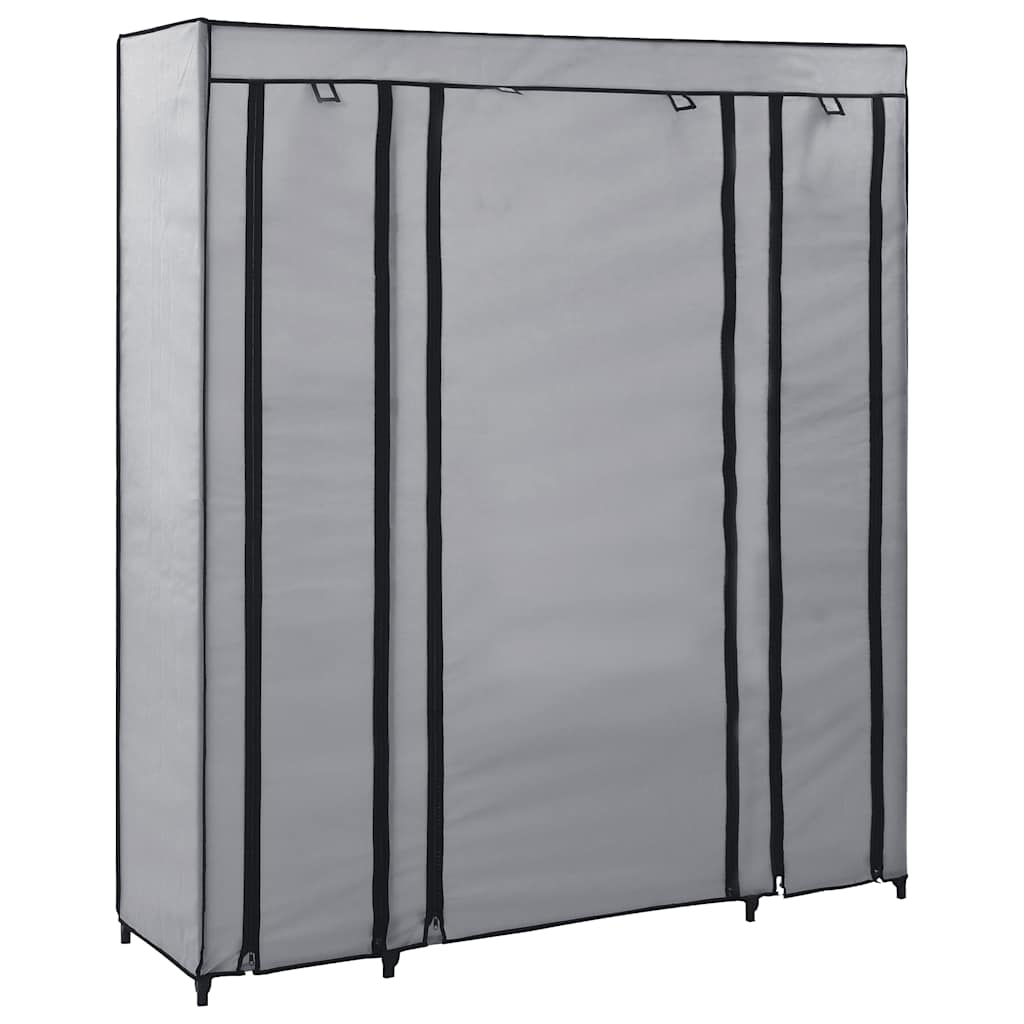 Stoffschrank mit Fächern Kleiderstangen Grau 150x45x176cm
