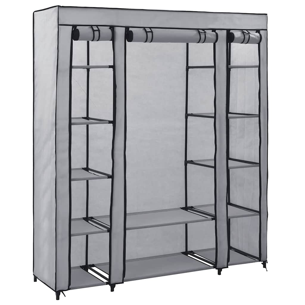 Stoffschrank mit Fächern Kleiderstangen Grau 150x45x176cm