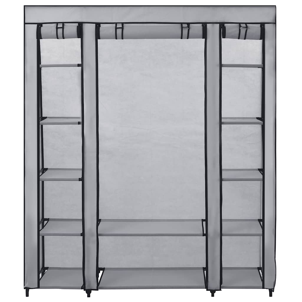 Stoffschrank mit Fächern Kleiderstangen Grau 150x45x176cm