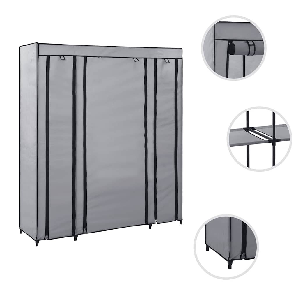 Stoffschrank mit Fächern Kleiderstangen Grau 150x45x176cm