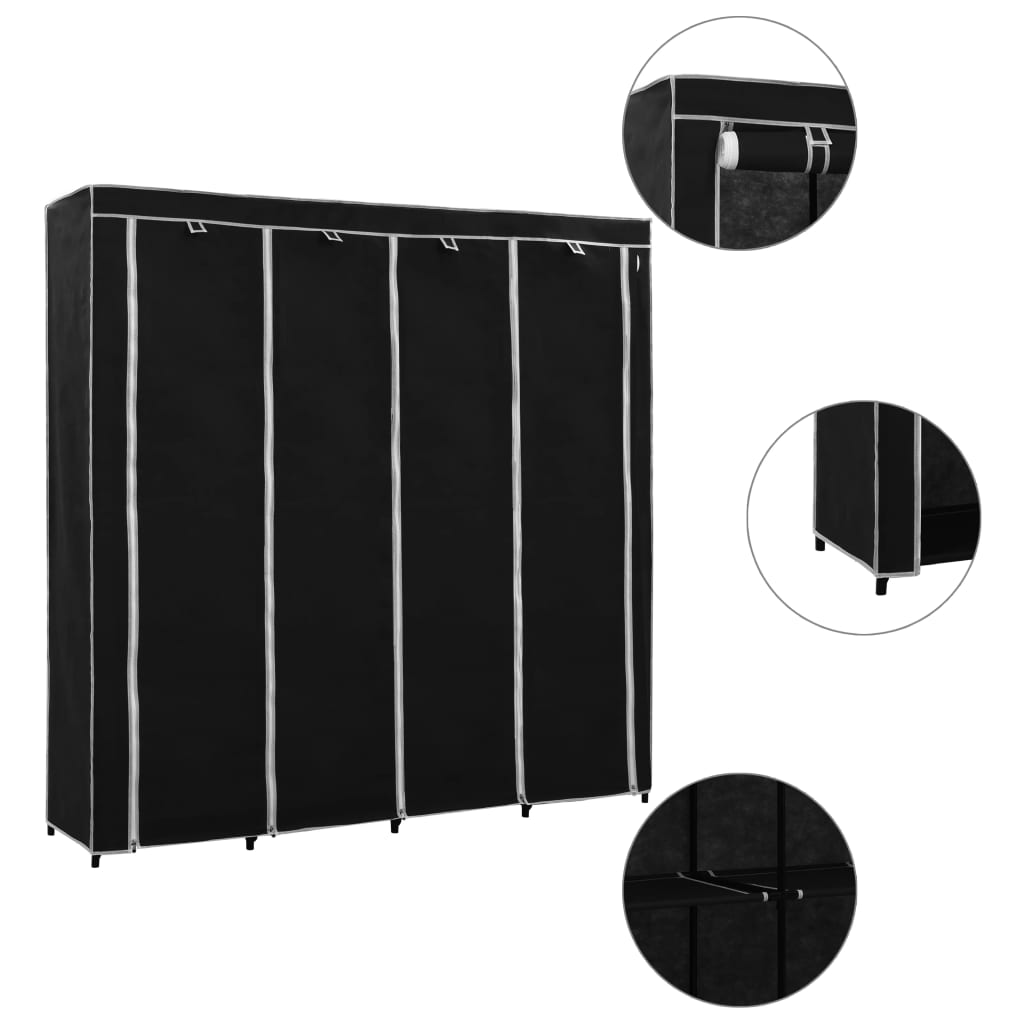 Wardrobe with 4 compartments Black 175 x 45 x 170 cm