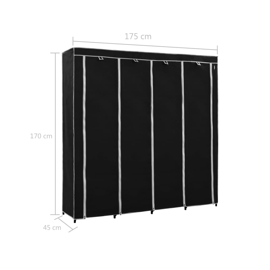 Wardrobe with 4 compartments Black 175 x 45 x 170 cm