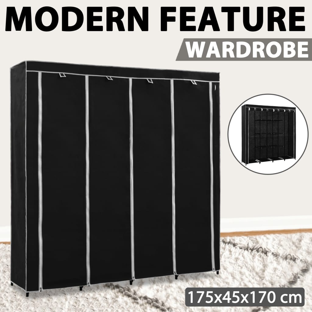 Wardrobe with 4 compartments Black 175 x 45 x 170 cm
