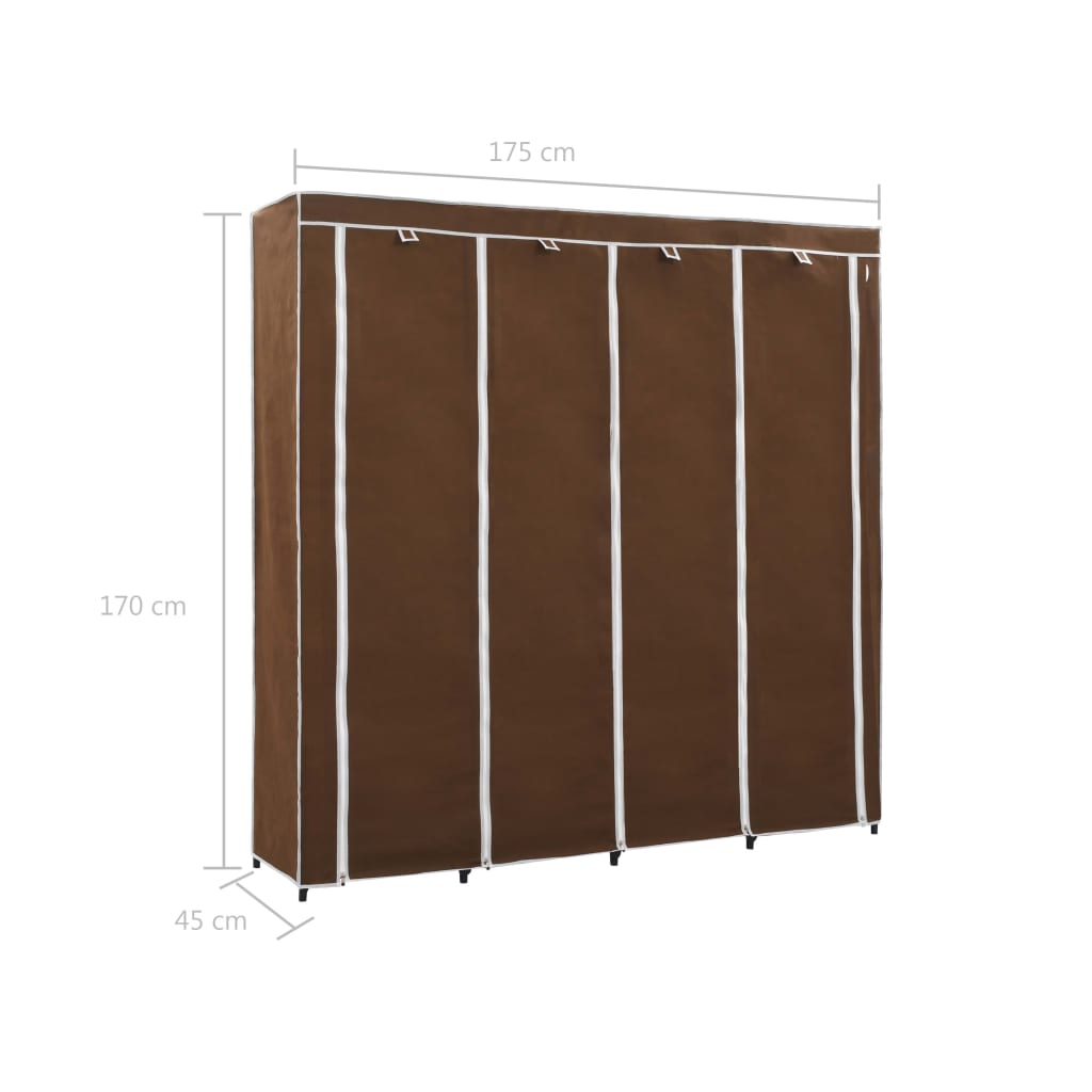 Wardrobe with 4 compartments brown 175 x 45 x 170 cm
