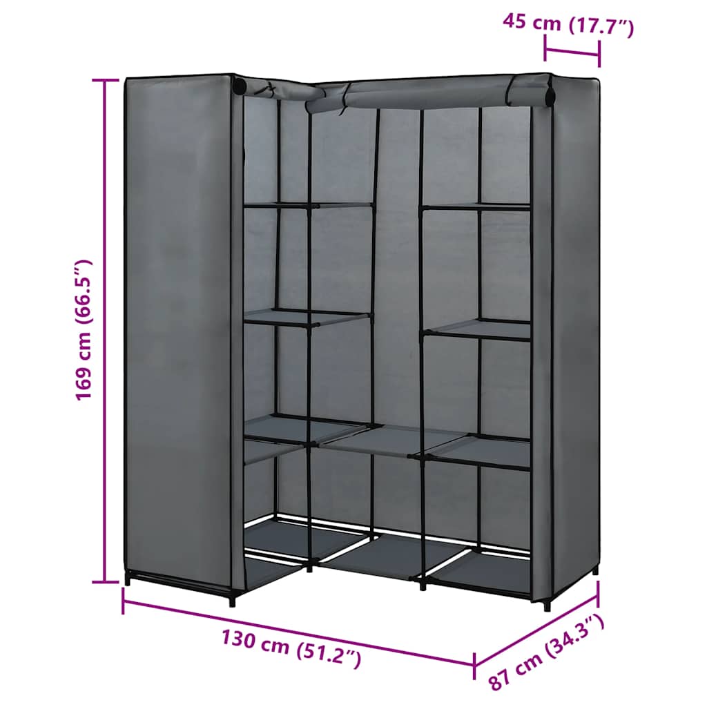 Eckkleiderschrank Grau 130 x 87 x 169 cm