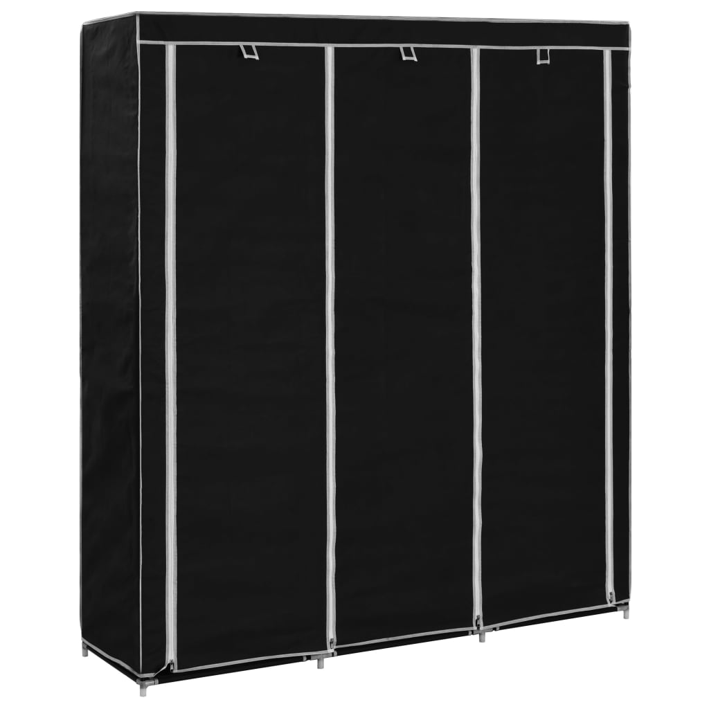 Wardrobe with compartments rods black 150x45x175cm fabric
