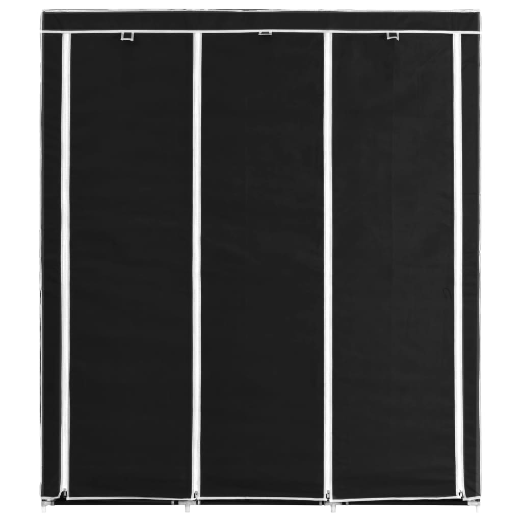 Wardrobe with compartments rods black 150x45x175cm fabric