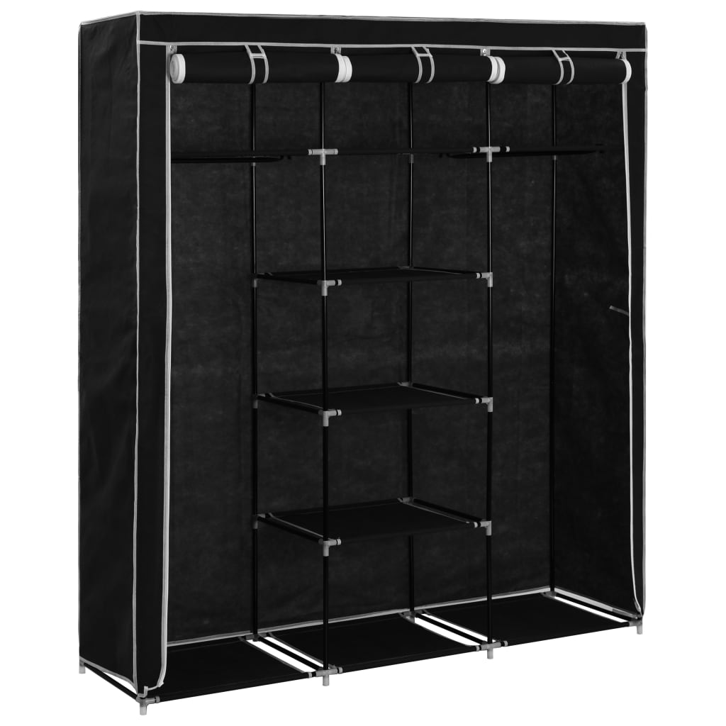 Wardrobe with compartments rods black 150x45x175cm fabric