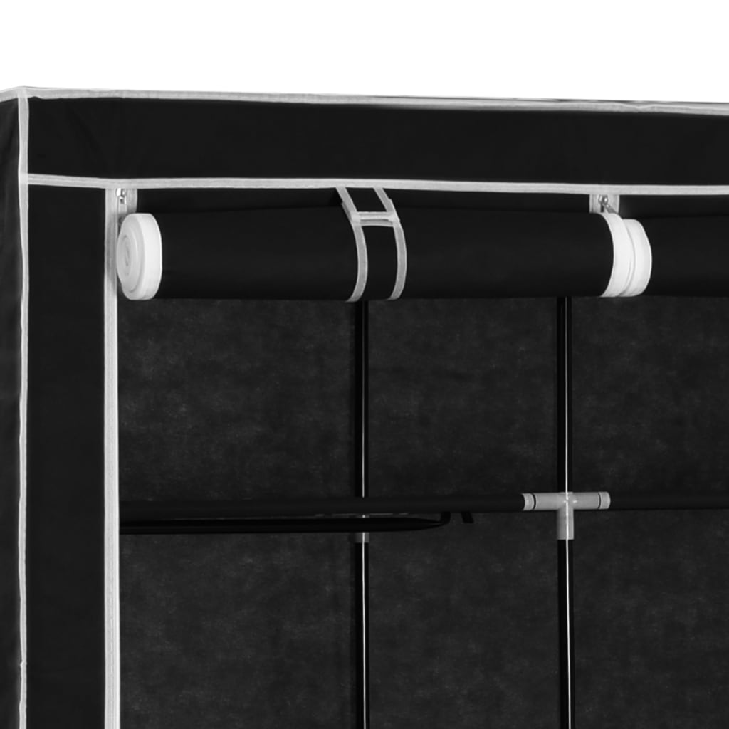 Wardrobe with compartments rods black 150x45x175cm fabric