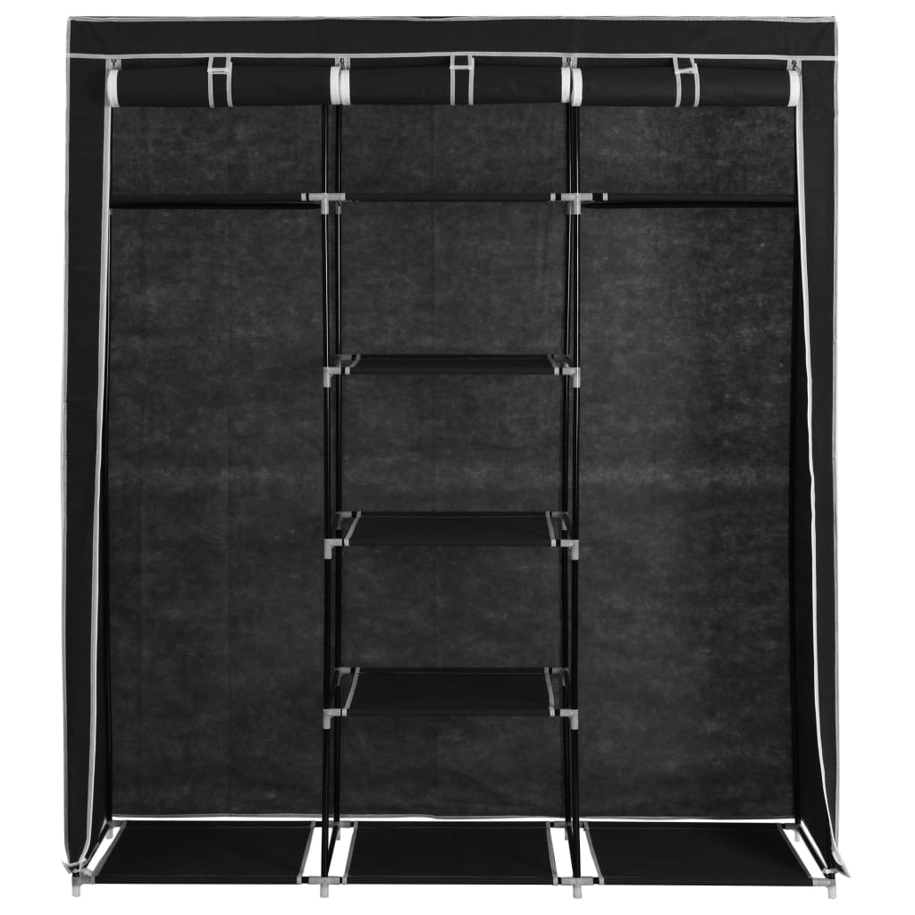 Wardrobe with compartments rods black 150x45x175cm fabric