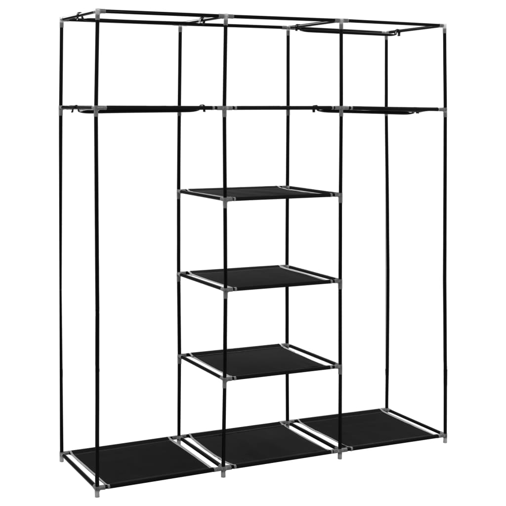 Wardrobe with compartments rods black 150x45x175cm fabric
