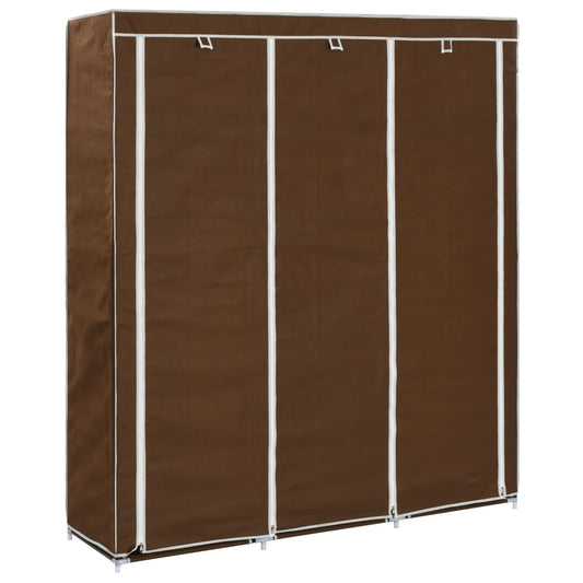 Wardrobe with compartments and rods brown 150x45x175cm fabric