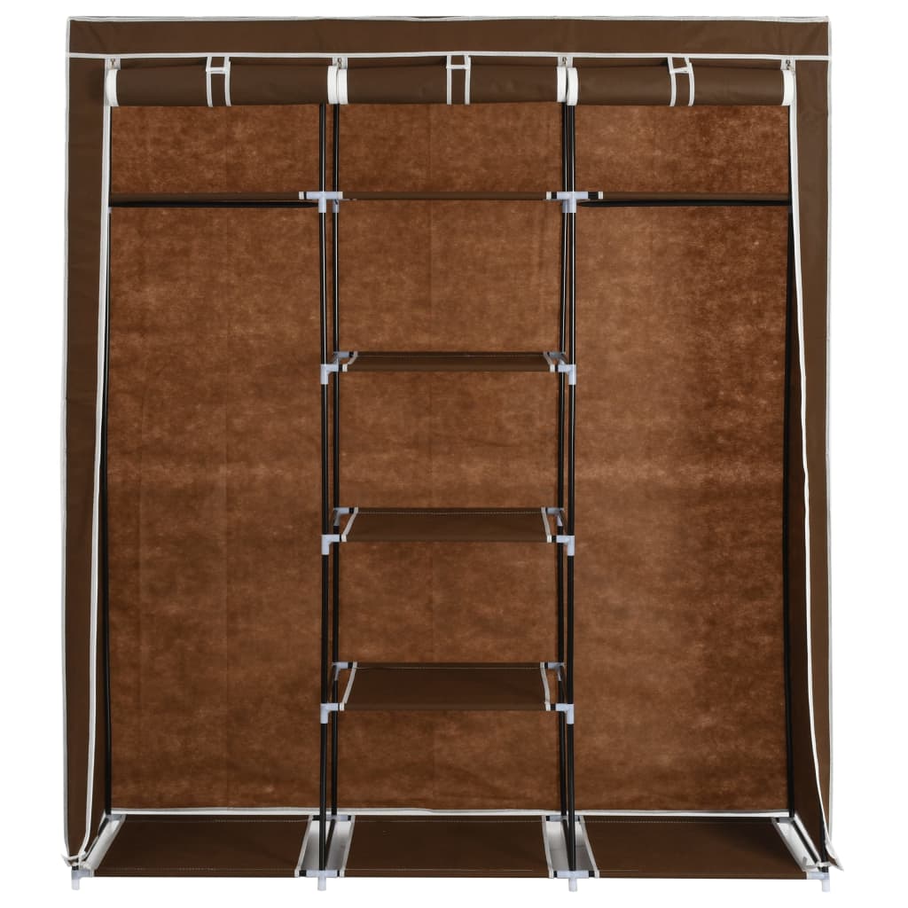 Wardrobe with compartments and rods brown 150x45x175cm fabric