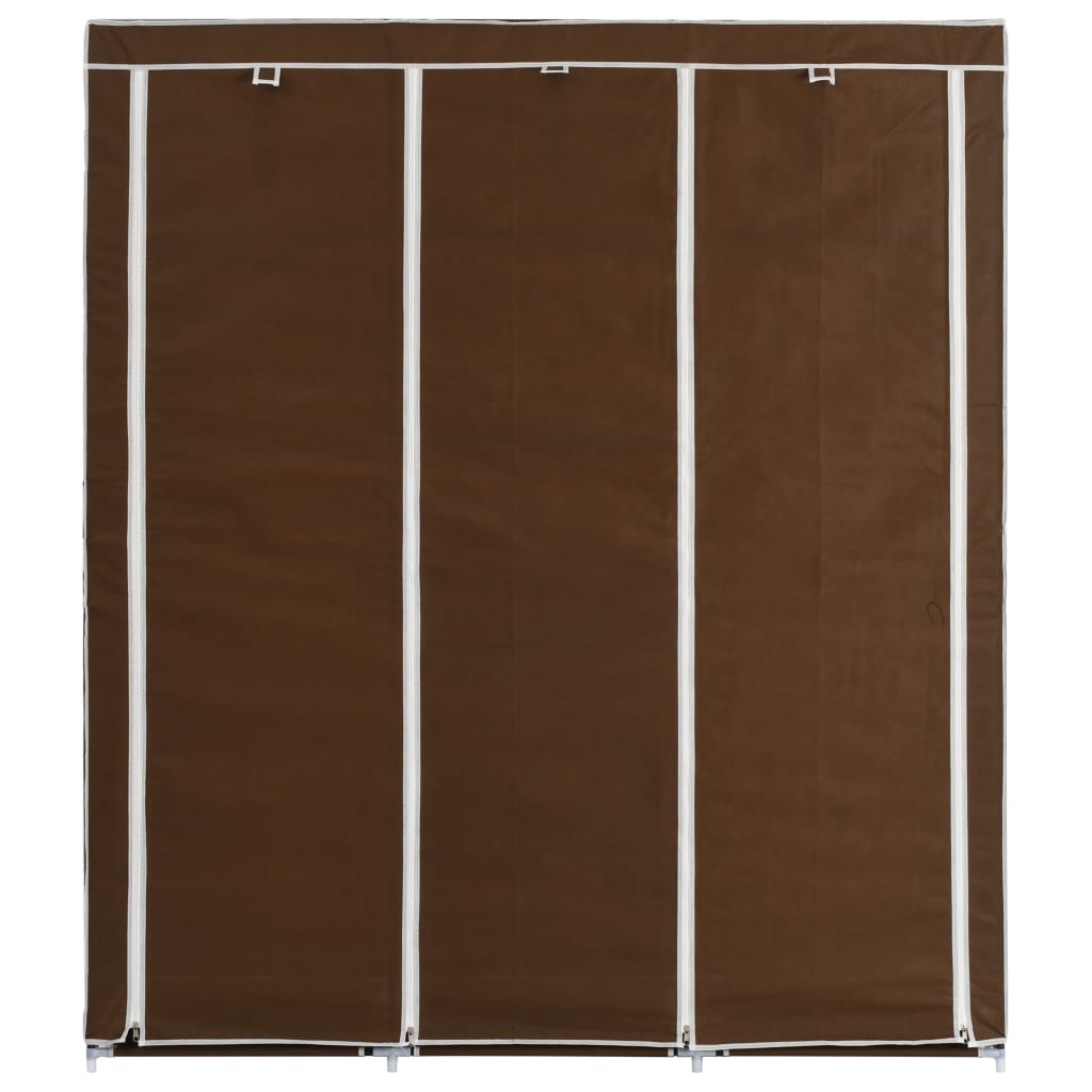 Wardrobe with compartments and rods brown 150x45x175cm fabric