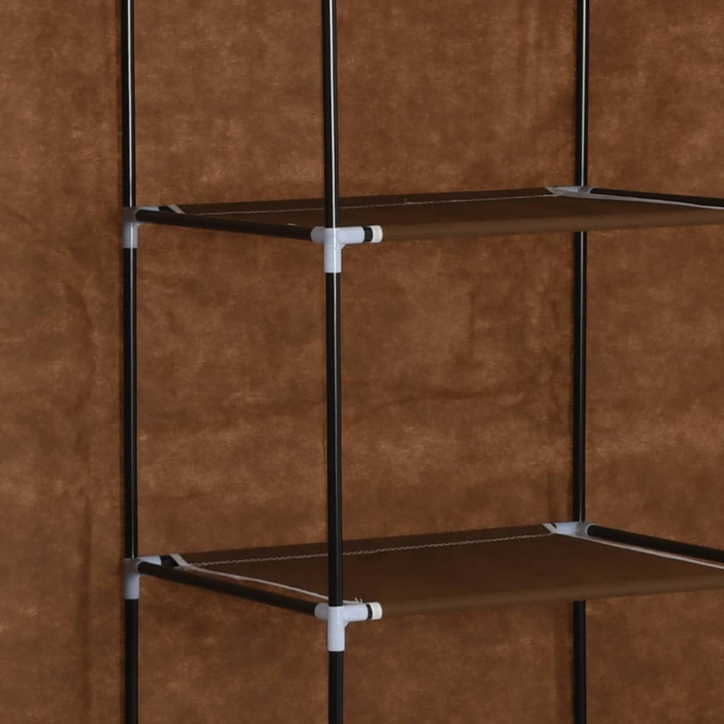 Wardrobe with compartments and rods brown 150x45x175cm fabric