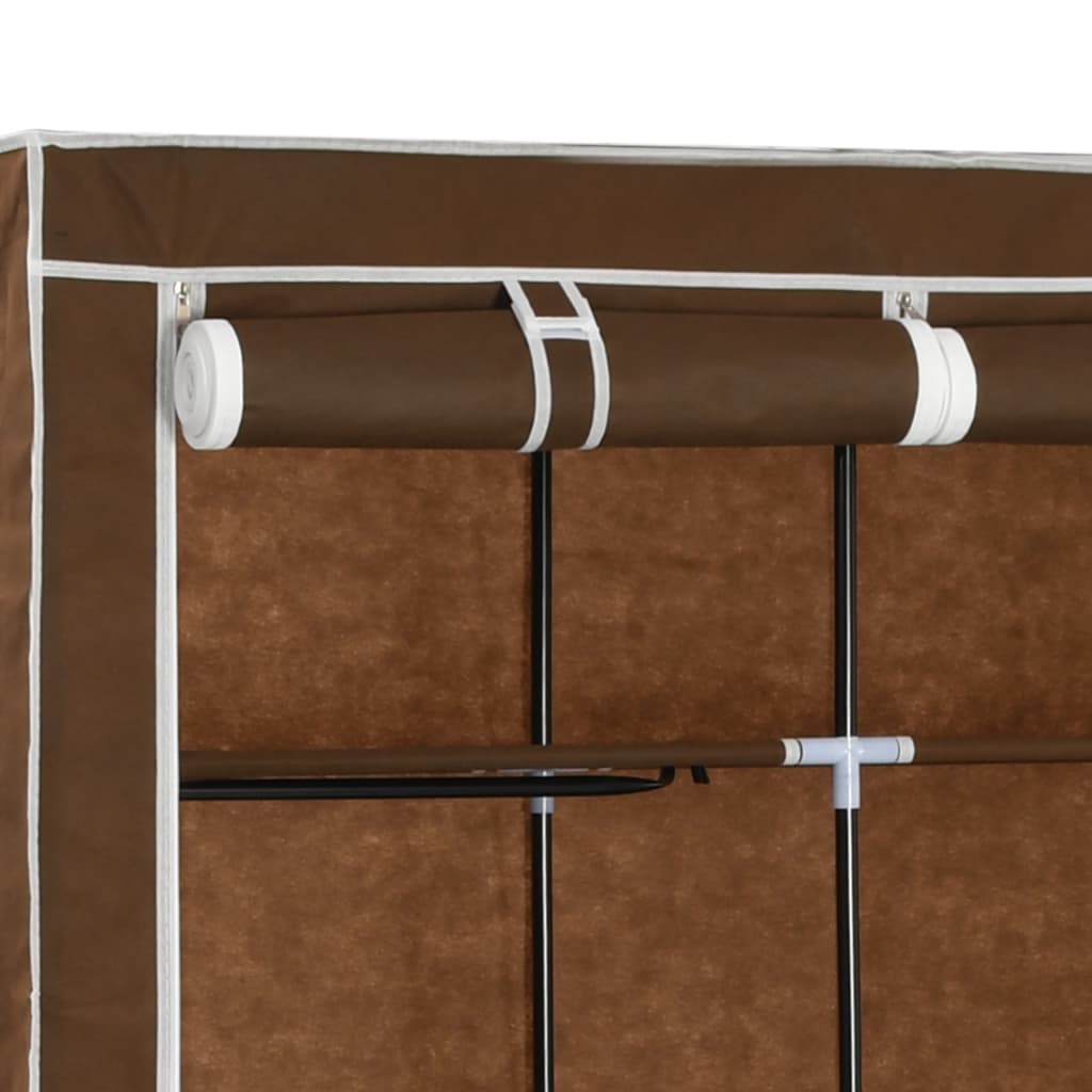 Wardrobe with compartments and rods brown 150x45x175cm fabric