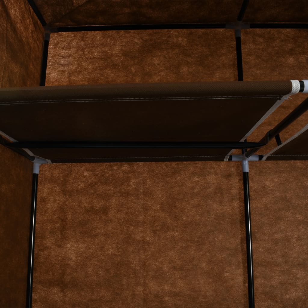 Wardrobe with compartments and rods brown 150x45x175cm fabric