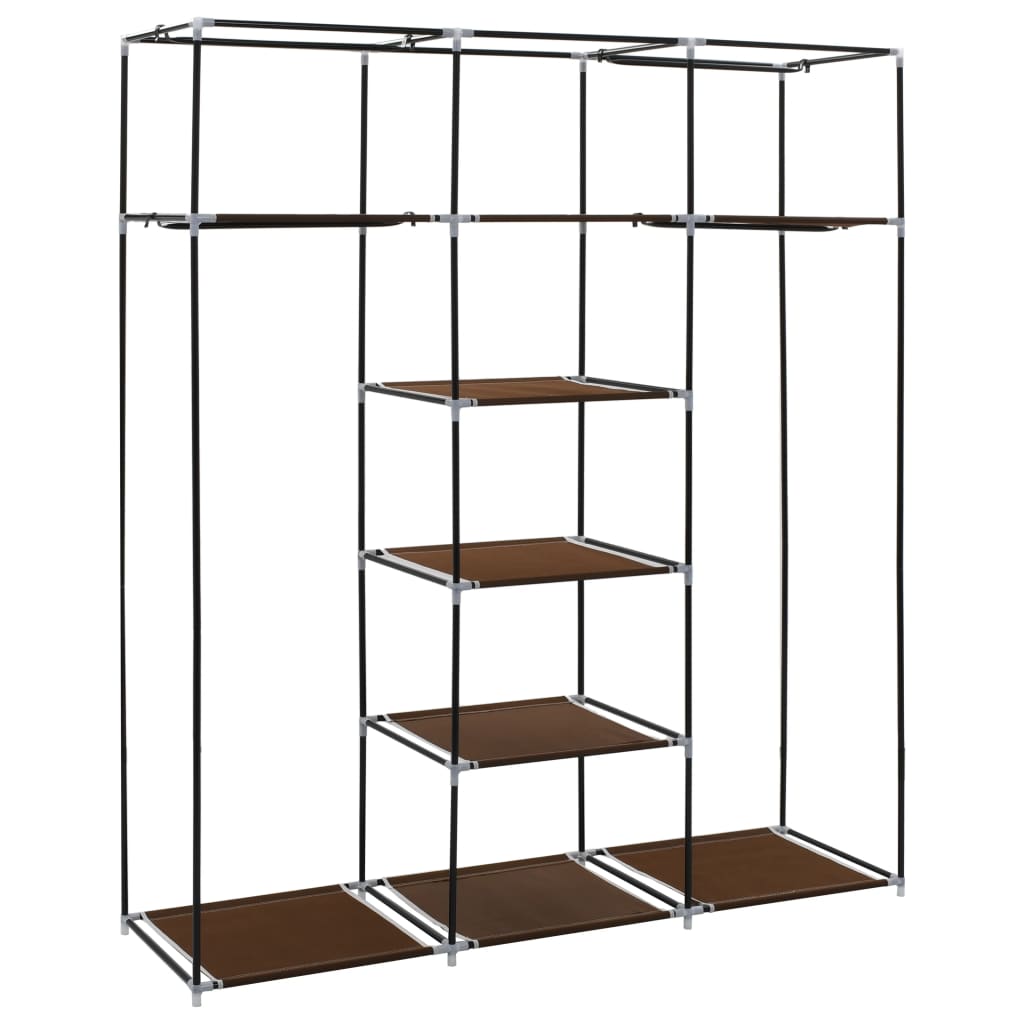 Wardrobe with compartments and rods brown 150x45x175cm fabric