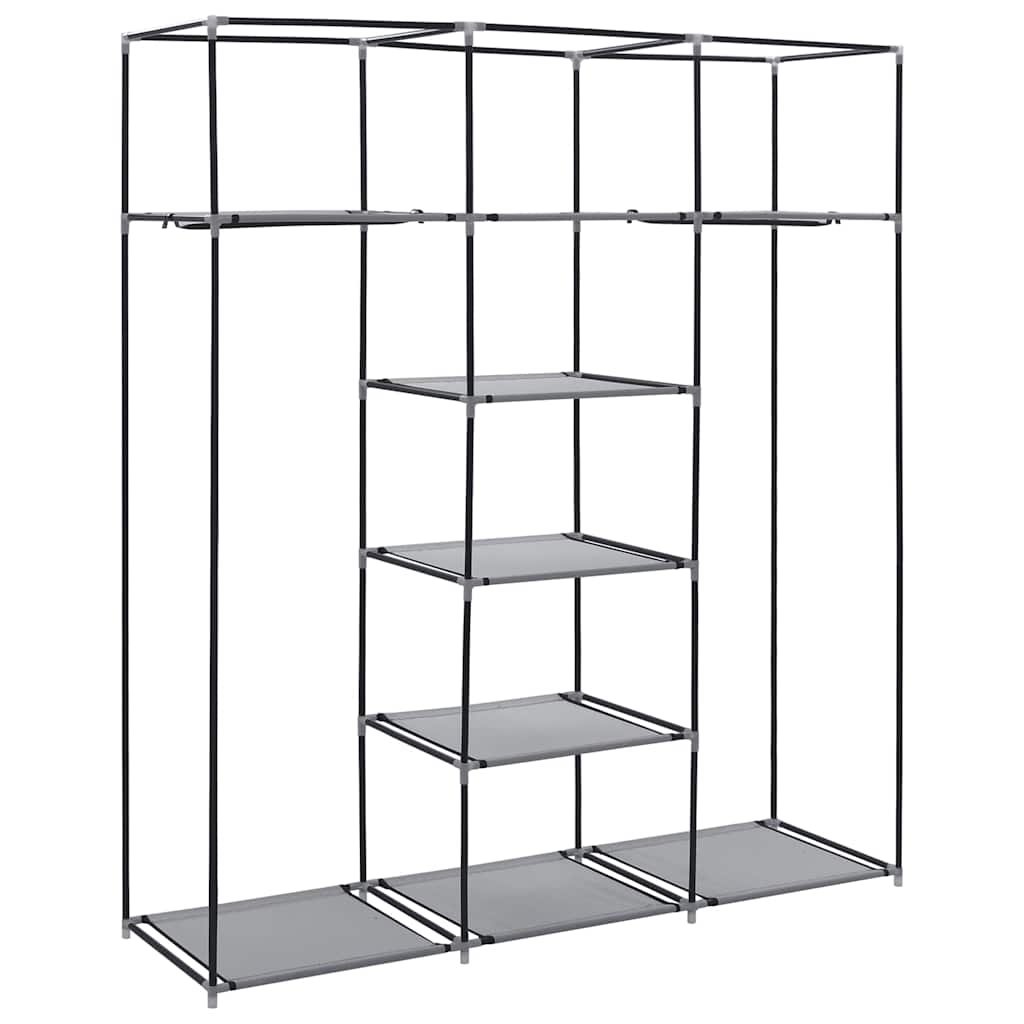 Kleiderschrank mit Fächern und Stangen Grau 150x45x175cm Stoff