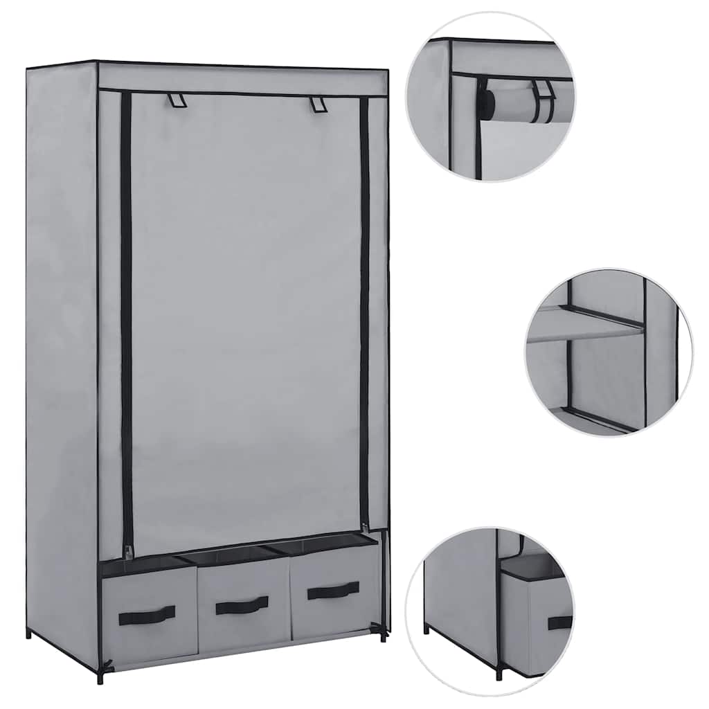 Kleiderschrank Grau 87 x 49 x 159 cm Stoff