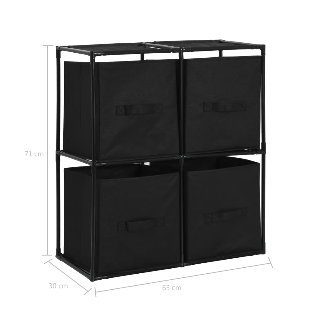 Meuble de rangement avec 4 paniers en tissu Noir 63×30×71 cm Acier