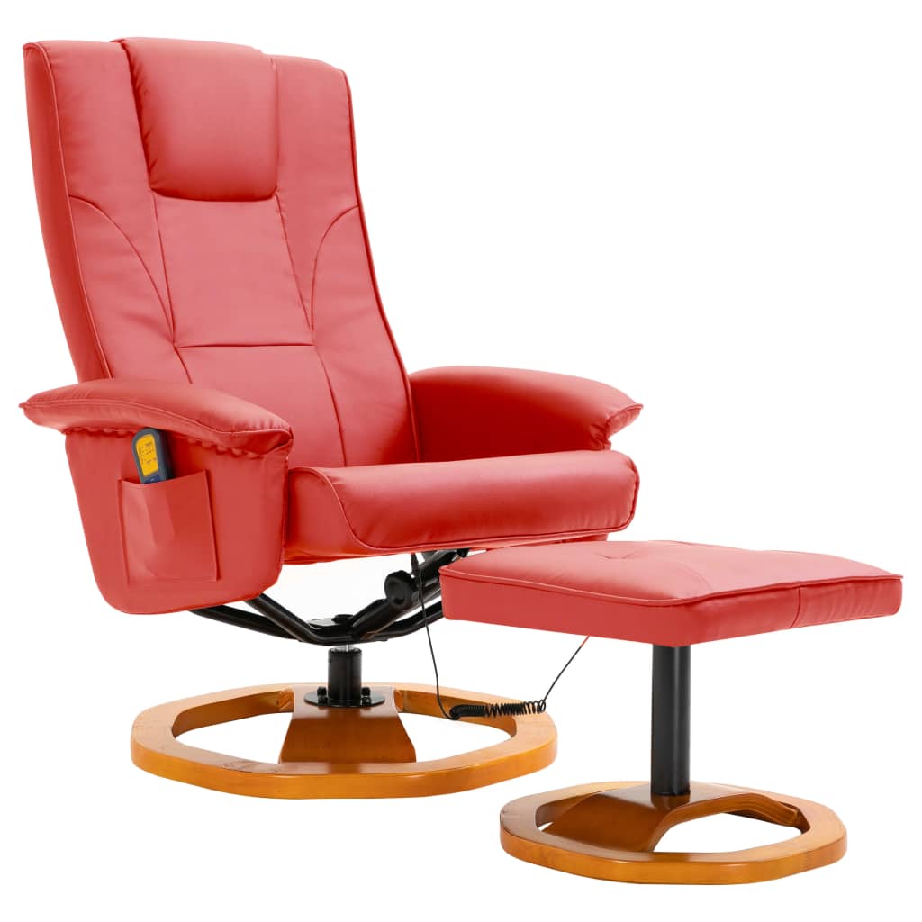Massagesessel mit Fußhocker Rot Kunstleder