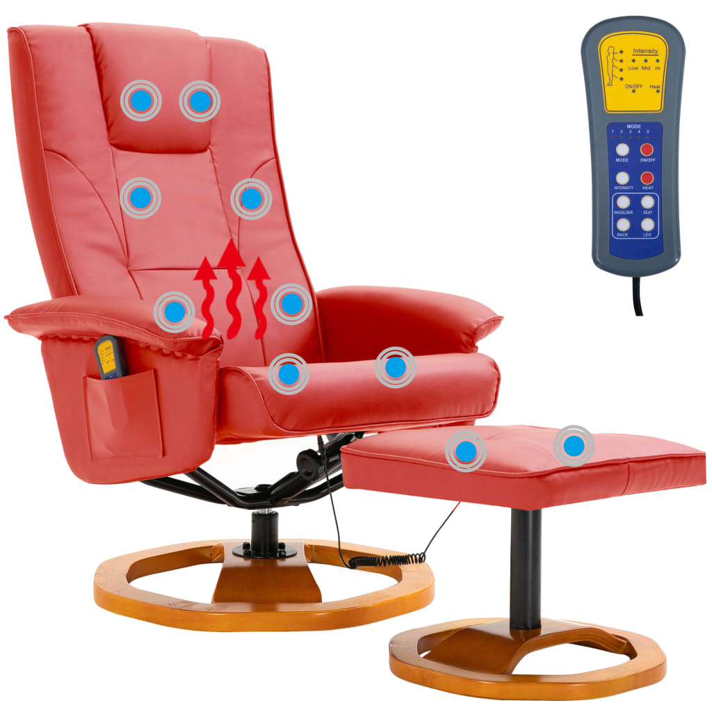 Massagesessel mit Fußhocker Rot Kunstleder