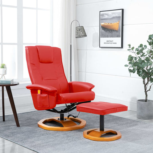 Massagesessel mit Fußhocker Rot Kunstleder