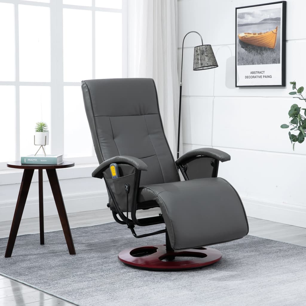 Elektrischer Massagesessel Grau Kunstleder