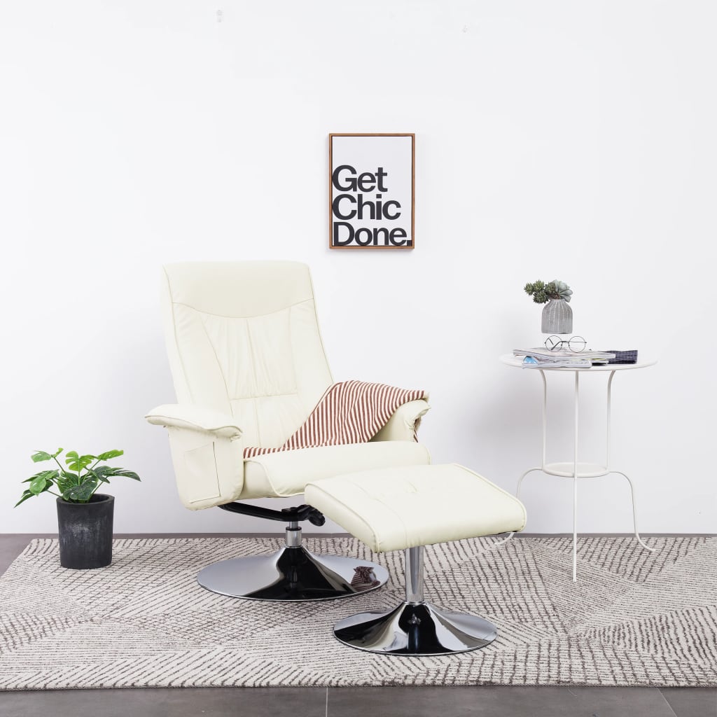 Relaxsessel mit Fußhocker Creme Kunstleder