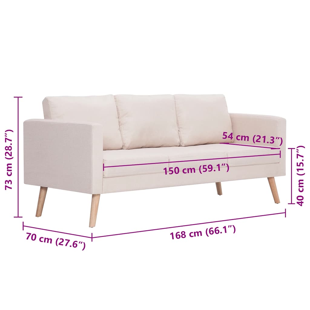 3-Sitzer-Sofa Stoff Cremeweiß